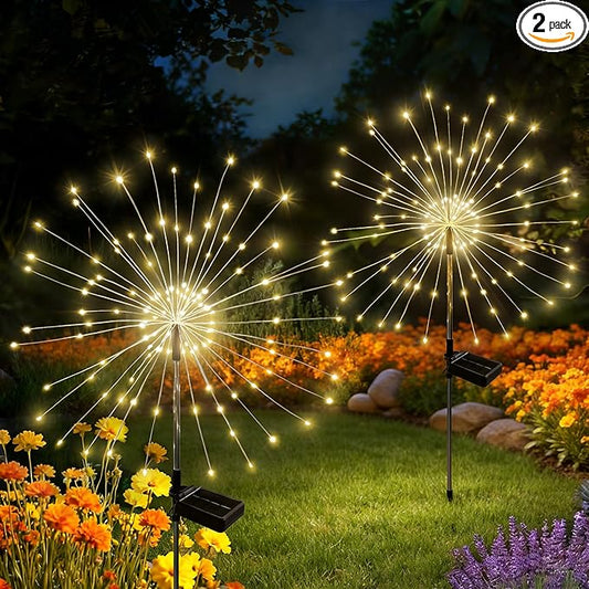 Solar Garden Lights Outdoor Decorative, 2pack 120 LED Firework Lights Waterproof，Solar Fairy Lights for Outside,Garden,Yard, Patio,Pathway,Flowerbed,Party(Warm White) Rootora