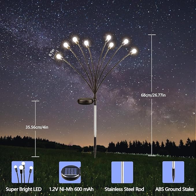 6-Pack Garden Solar Lights, 48 LED Solar Lights Outdoor for Garden Decor, Waterproof Firefly Light Outdoor (Sway by Wind), Swaying Light for Outside Yard Pathway Landscape Decorations (Cool White) Albelt