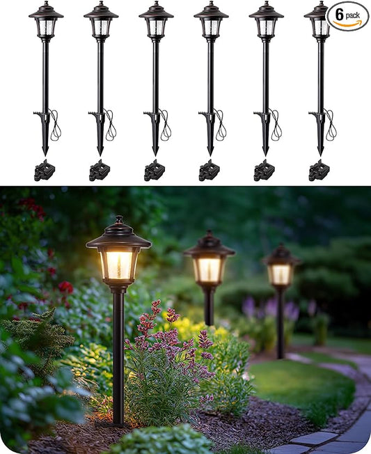 EDISHINE Low Voltage Landscape Lights, 12V 3W 120LM 3000K Seed Glass Outdoor Landscape Path Lights with Connectors, ORB Waterproof Electric LED Pathway Light Wired for Walkway Garden Yard, 6 Pack EDISHINE
