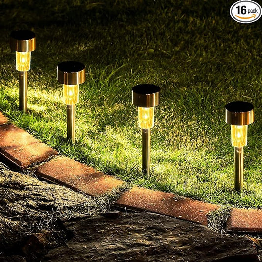 GIGALUMI 16 Pack Solar Path Lights Outdoor,Solar Lights Outdoor Waterproof,Stainless Steel LED Landscape Lighting,Solar Garden Lights for Driveway,Pathway,Patio,Yard GIGALUMI
