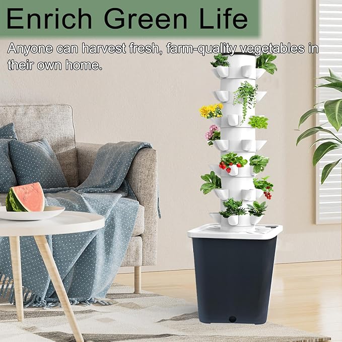 Hydroponics Tower Indoor Growing System Vertical Garden Planter Indoor Smart Garden Kit with Pump and Movable Water Tank Vegetable Plant Gift for Gardening Lover (35-Plants) JPWDDWYT