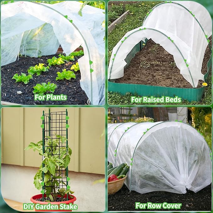 60pcs Garden Hoops for Raised Beds Wide, 8ft Greenhouse Hoops Grow Tunnel for Row Cover Netting, Adjustable Fiberglass Rust-Free Garden Bed Plant Hoops Support DIY Frame Stake for Outdoor, 40pcs Clips FuBegi