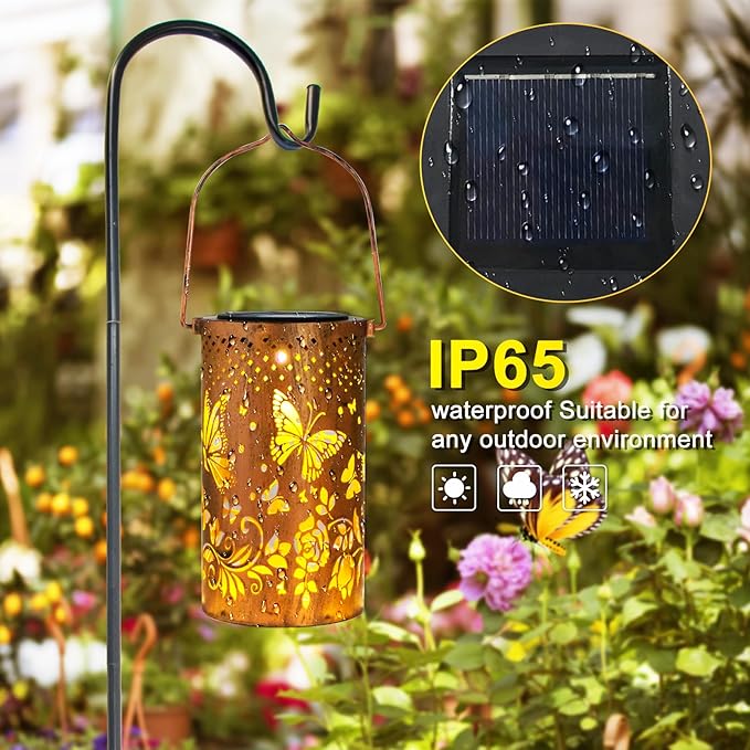 2 Pack Butterfly Birthday Gifts for Women Mom Grandma Solar Lanterns Outdoor Waterproof Garden Decor Hanging LED Decorative Light for Patio Yard Lawn Gardening Gifts DIBIEECN