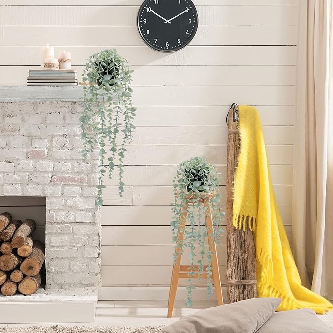 COCOBOO 2 Pcs Artificial Eucalyptus Plants Shelf Hanging Fake Plant in Pot for Wall Bedroom Home Patio Indoor Outdoor Decor COCOBOO