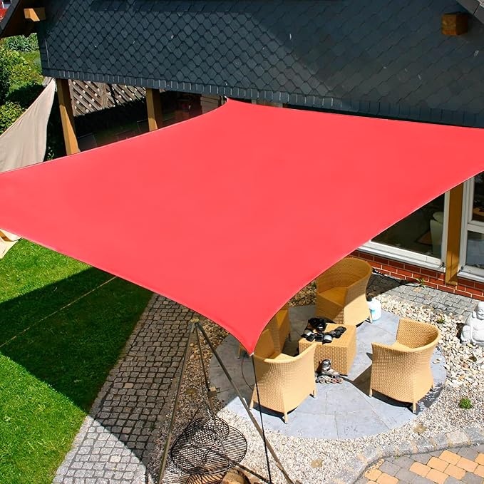 KANAGAWA Sun Shade Sail 10'x10' Scarlet Rectangle UV Block Canopy Awning Shelter Fabric Cloth Screen for Outdoor Patio Garden Backyard KANAGAWA