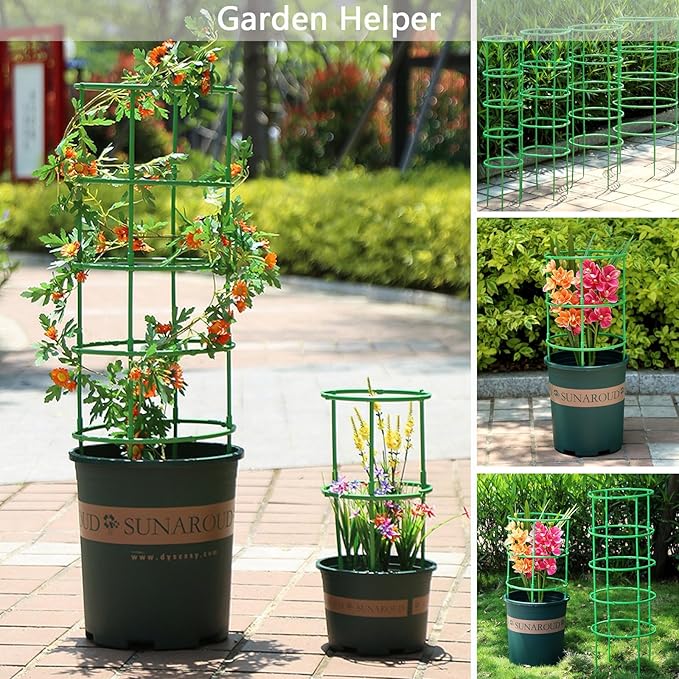 12 Packs Plant Support Stakes, Plant Support with Garden Wire Ties for Indoor Plants, Plastic Stackable Garden Flower Support, Plant Stakes for Tomato, Monstera, Peony, Hydrangea Climbing Plants Rootora