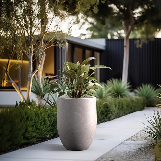 Kante Tall Concrete Planter, 21.7-Inch Height Light Gray Large Indoor Outdoor Plant Pot with Drainage Hole for Patio Garden Home, Modern Decor for Flowers and Tree Kante