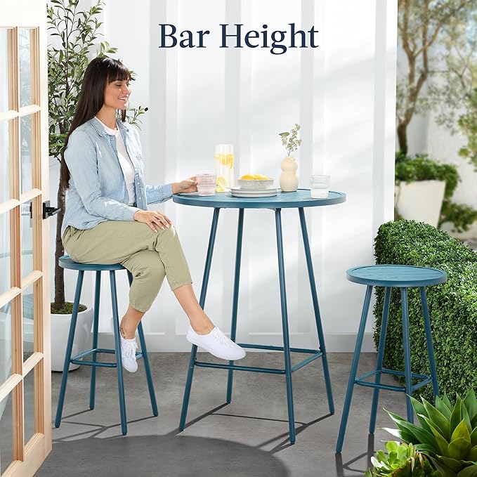 Best Choice Products 3-Piece Patio Dining Set, Bar Height, Outdoor Bistro Set, Outdoor Round Bar Table w/ 2 Bar Stools, Steel - Peacock Blue BestChoiceProducts