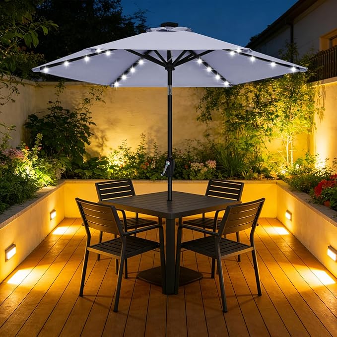 ABCCANOPY Durable Solar Led Patio Umbrellas with 24LED Lights 7.5FT with 6 Sturdy Ribs (Fog Gray) ABCCANOPY