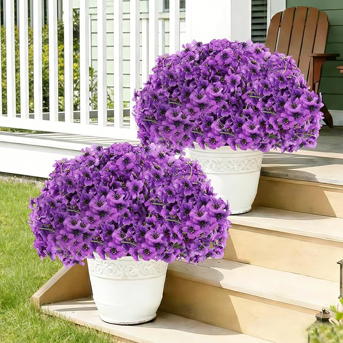60 Pack Artificial Flowers for Outdoor Indoor Fake Plants, Faux Silk Flowers for Outdoors Outside Front Porch Hanging Planter Window Box Garden Spring Decoration(Purple) Powbrace