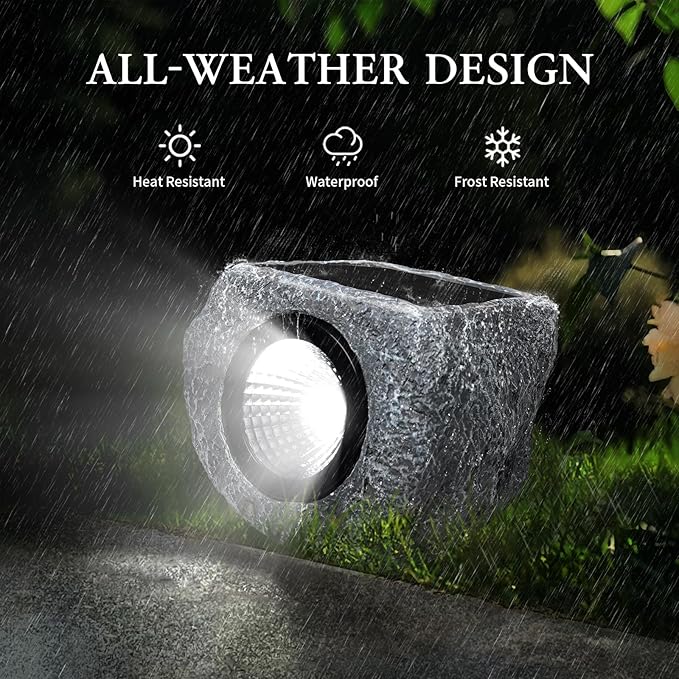 Solar Rock Lights Outdoor 2 Pack, Bright Solar Spotlights Outdoor Waterproof, Wireless LED Rock Lights, Auto On/Off Landscape Spotlights Walkway Solar Lights for Outside Yard Patio Pathway Flowerbed Timeflies