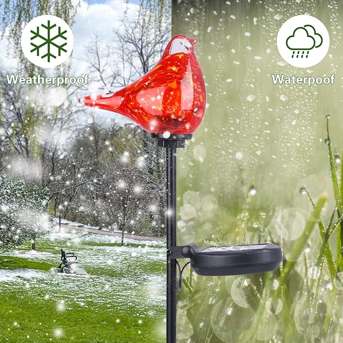 Afirst Solar Outdoor Lights - Decorative Solar Stake Lights Cardinal Handblown Glass Garden Stakes, Waterproof for Pathway Decoration, 2 Pack Afirst