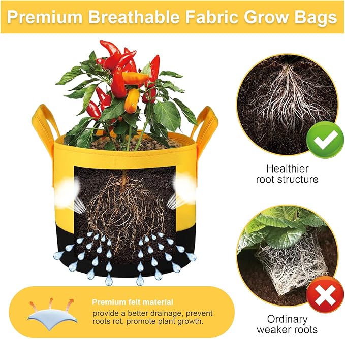 Grow Bags 10 Gallon,6 Pack Fabric Plant Pots with Handles Planter Bag for Outdoor Garden Planting Vegetables Flowers Fruit SouilGoal