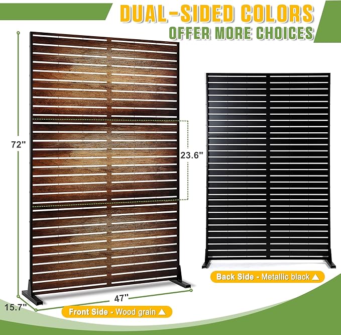 FENCY Metal Outdoor Privacy Screen 72" H×47" W Vintage Wood Color Patio Privacy Screen, Freestanding Decorative for Deck Balcony Patio FENCY