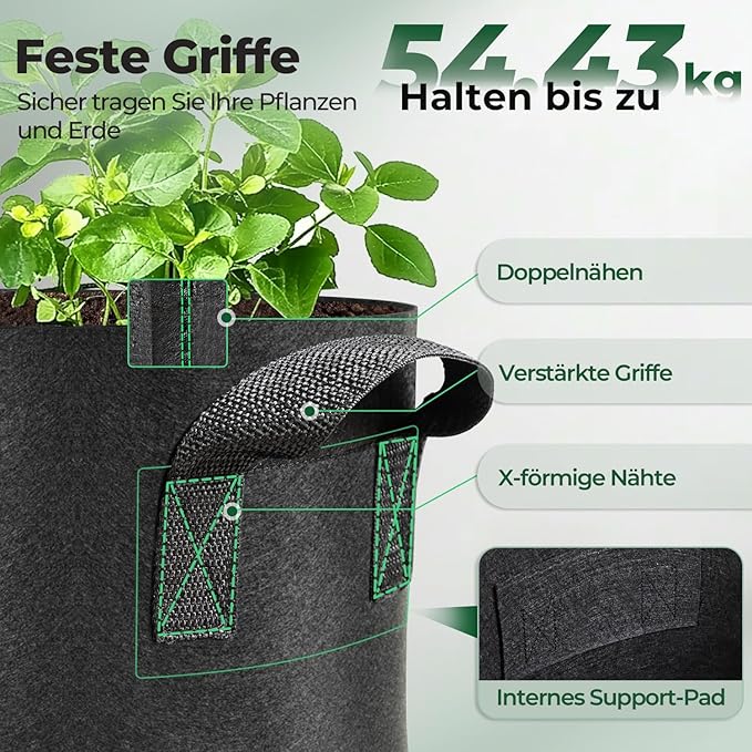 T4U 5 Gallon Grow Bags, Upgrade Grow Bags with Handles, Heavy Duty Thickened Nonwoven Fabric Pots, 5 Gallon Pots for Plants, Strawberry, Cherry Tomatoes (5 Pack) T4U