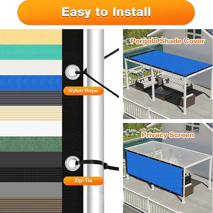 Artpuch Outdoor Pergola Shade Cover 6' X 7' Sun Shade Cloth with Grommets, 90% UV Protection Canopy Patio Privacy Screen (Customized Available) GN107, Blue Artpuch