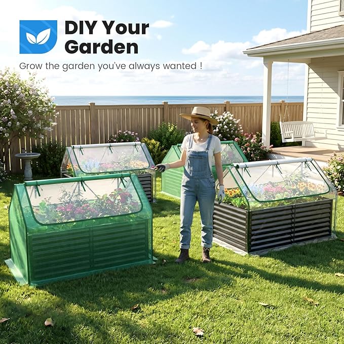 Quictent Raised Garden Bed Galvanized Raised Beds for Gardening Vegetables with Cover 6x3x2 ft Tall Metal Planter Box Outdoor Use (Clear) QUICTENT