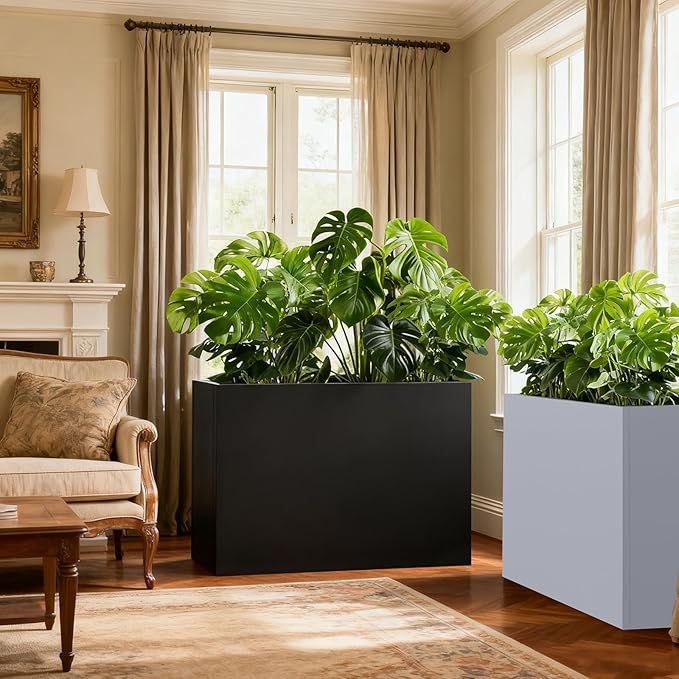 White Steel Heavy Planter for Outdoor Plants Metal Rectangular Outdoor Planter Spliced Flower Box with Partitions for Outside,Indoor,Garden (White, 32 * 15 * 24) DISCOVERINGBEAUTY