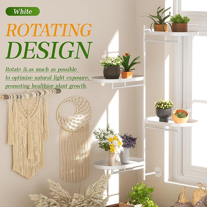 Window Rotating Plant Stand Shelf Indoor White Metal Floating Shelves 4-Tier Wall Mount Plant hanger Holders for Wall Planter Modern Home Decor window sill gifts YQSLYSF
