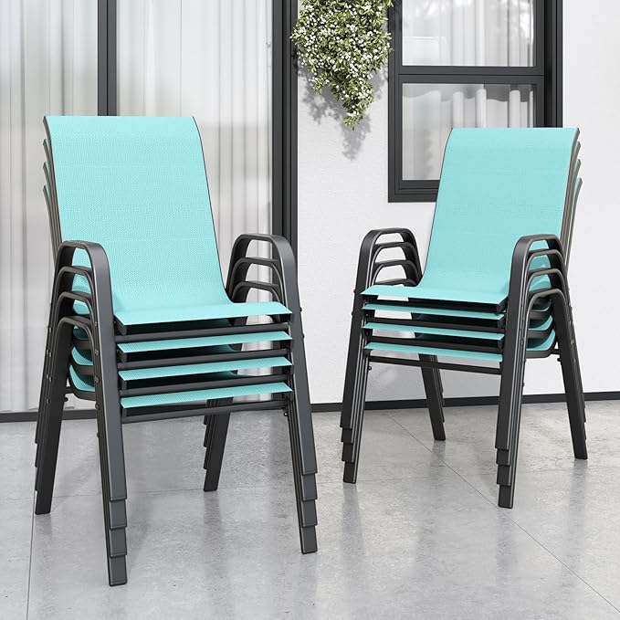 Patio Chairs Set of 8, Stackable Outdoor Dining Chairs for All Weather Textilene Fabric & Metal Frame, Outdoor Chairs Set for Backyard Deck Garden Vimstora