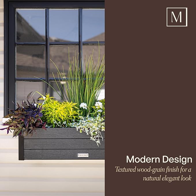 Mayne Vista 3ft Modern Window Box Planter with Panel Design and Drainage Hole Mayne