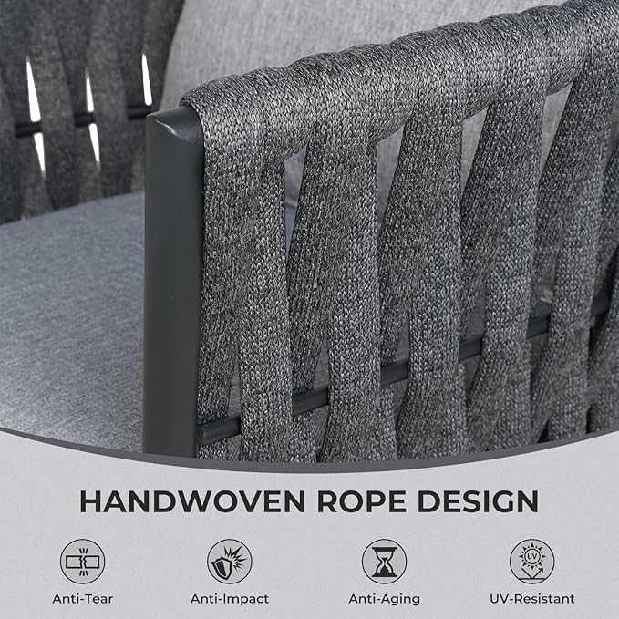 Grand patio 7-Piece Outdoor Dining Set for 6, Patio Dining Furniture Set for 6 Swivel Rope Wicker Chairs & 1 Straight Legs Rectangular Dining Faux Woodgrain Table with Umbrella Hole, Dark Gray GrandPatio