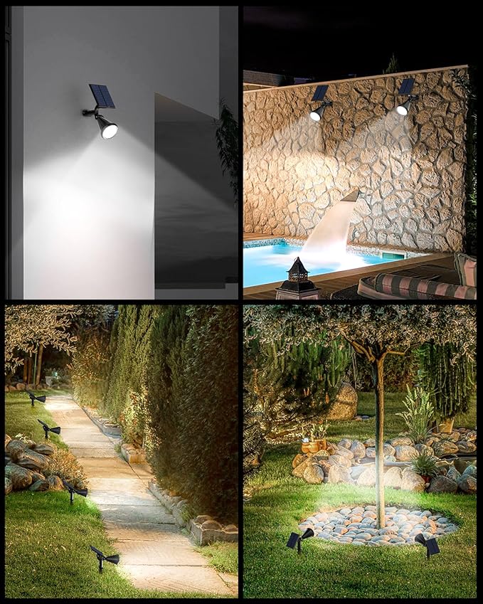 Solar Spot Lights Outdoor, 14 LED Outdoor Solar Lights for Yard, 4 Mode Solar Spotlights with Auto On/Off, 2-in-1 Waterproof Solar Landscape Lights for Flood, Wall, Yard (Cool White, 6 Pack) FratinkSolarLights