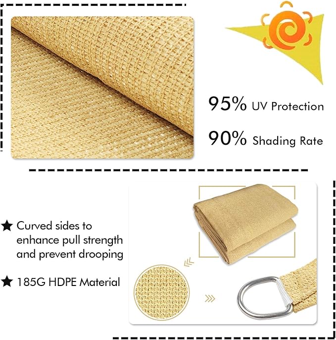 KANAGAWA Sun Shade Sail 12'x16' Sand Rectangle UV Block Canopy Awning Shelter Fabric Cloth Screen for Outdoor Patio Garden Backyard Activities KANAGAWA