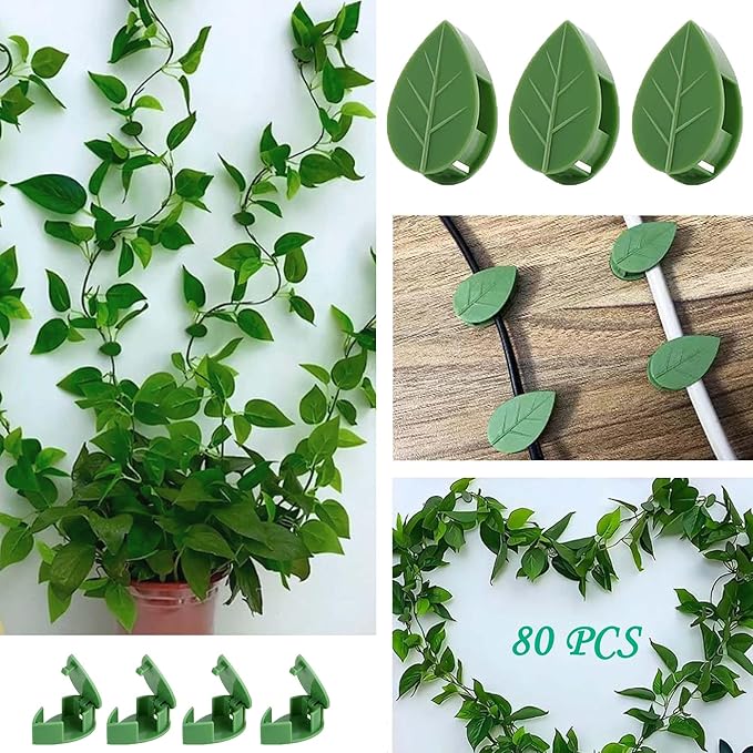 Plant Climbing Wall Fixture Clips, 80Pcs Self-Adhesive Wall Clips Fixer Hooks for Vines, Traction Support Holder, Invisible Leaf Clips for Wall Climbing Plants Indoor Outdoor Decor Beyoslf