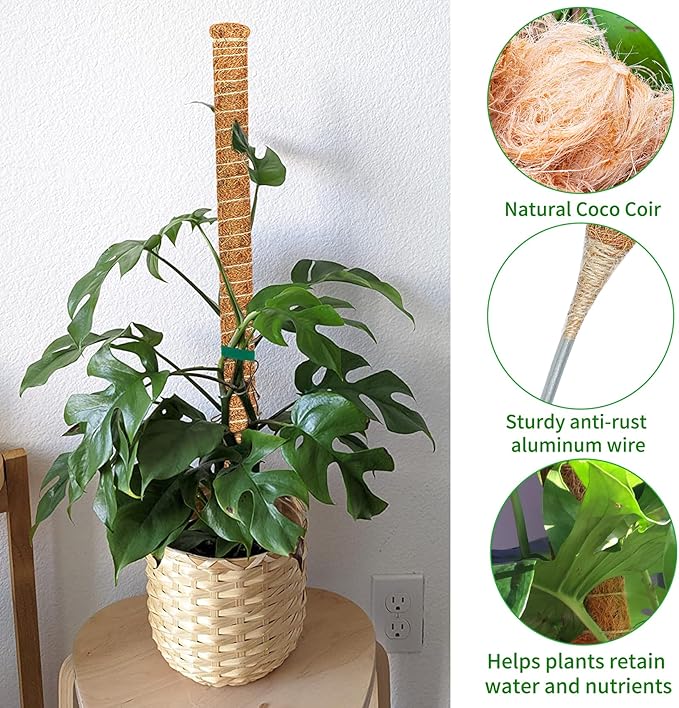 2 Pack 28 Inch Moss Pole Monstera Plant Support, Coir Moss Poles for Climbing Indoor Plants, Bendable Plant Stake Trellis for Potted Plant, Pothos, Philodendron Rootora