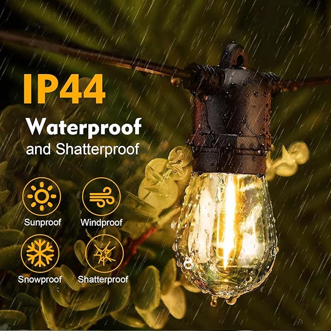 64 Pack S14 LED Bulbs for Outdoor String Lights, Shatterproof Replacement Edison Bulbs for Patio String Lights Outdoor Waterproof, Warm White 2200K, Dimmable, E26 Standard Base GvvooHome
