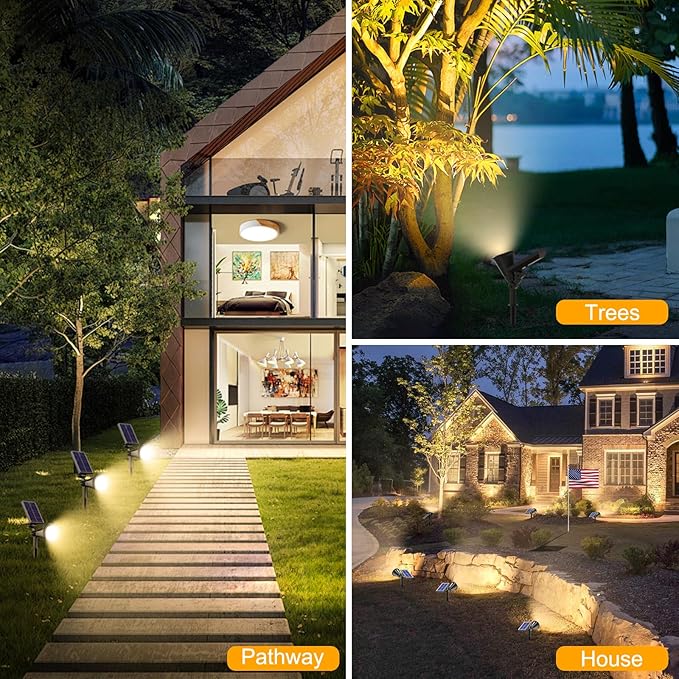 Solar Spotlight Outdoor Waterproof, 36 LED Outdoor Solar Lights with 2200mAh, 2-in-1 Wall or Ground Solar Flood Lights for Yard, Garden, Pathway, Auto On/Off Landscape Lighting- 4 Pack (Warm White) Rootora