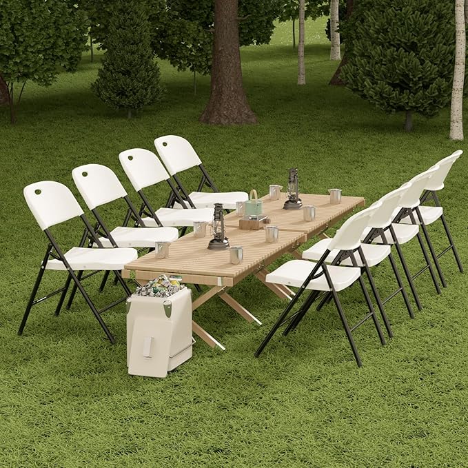 Nazhura 350 Weight Limit Heavy Duty Plastic Folding Chair with Reinfoced Steel Frame for Indoor and Outdoor, Wedding, Party, Restaurant, Meeting Room, Patio and Garden (White, 10 Pack) NazhuraGoodCompanionAtHome
