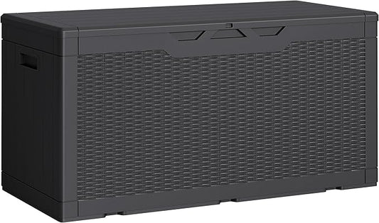 Greesum Outdoor Storage Box 100 Gallon Storage Bin with Lid for Patio Furniture, Garden Tools, Pool Supplies, Lockable, Waterproof and UV Resistant, Black BuynowfromGreesum