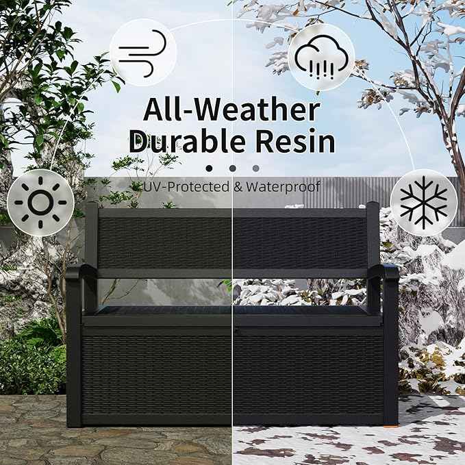 EasyUp 80 Gallon Outdoor Storage Bench Lockable Deck Box Outdoor Storage Box Waterproof for Patio,Garden,and Porch – Perfect for Storing Garden Tools and Cushions(Black)
