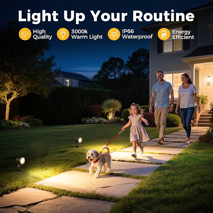 L LOHAS LED Outdoor Landscape Lighting, Auto On/Off 3000K Low Voltage Landscape Lighting, IP66 Waterproof Spot Lights for Yard, Outside, Garden, House, Pathway, Plant, Holiday Decor (6 Pack) LLOHASLED