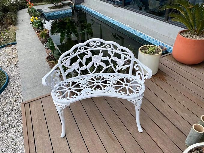 Patio Balcony Bench Double Seat, Anti-Rust Cast Aluminum Patio Garden Bench for Park Yard Outdoor Furniture White.1 C%2FG+patio+casa