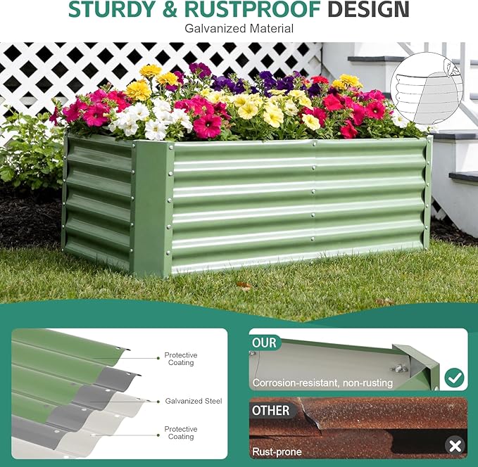 Galvanized Raised Garden Bed - 4x2x1.4ft (2Packs) Metal Garden Planter Box Outdoor | Steel Raised Bed Kit with Bracing Rods, Gloves for Gardening Vegetables Fruits and Flowers BIRDSINYARD