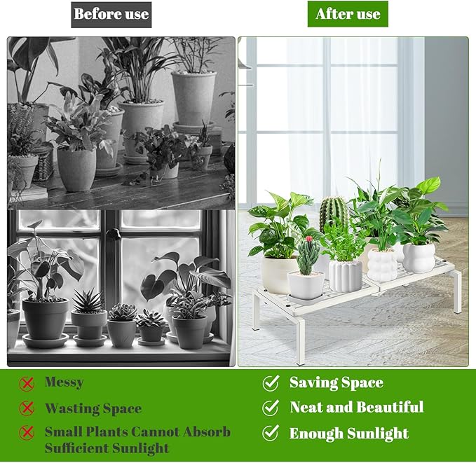 1 Tier Metal Plant Stand Indoor Outdoor, Potted Multiple Flower Pot Holder Rack Plant Shelf, Heavy Duty Planter Display Shelving for Patio Balcony Garden Living Room Decorative (White) Gouisalin