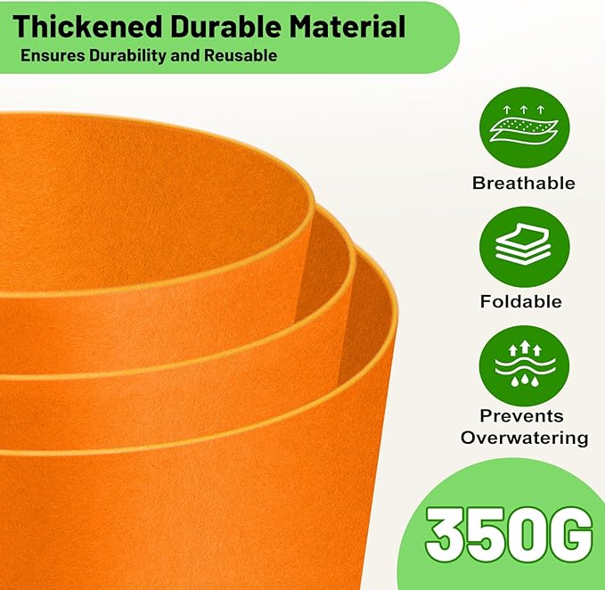 5 Gallon Fabric Grow Bags 5-Pack, 350G Heavy Duty Nonwoven Plant Pots with Handles, Breathable Root Pruning Containers for Vegetables Flowers Indoor Outdoor Gardening Fhyisble
