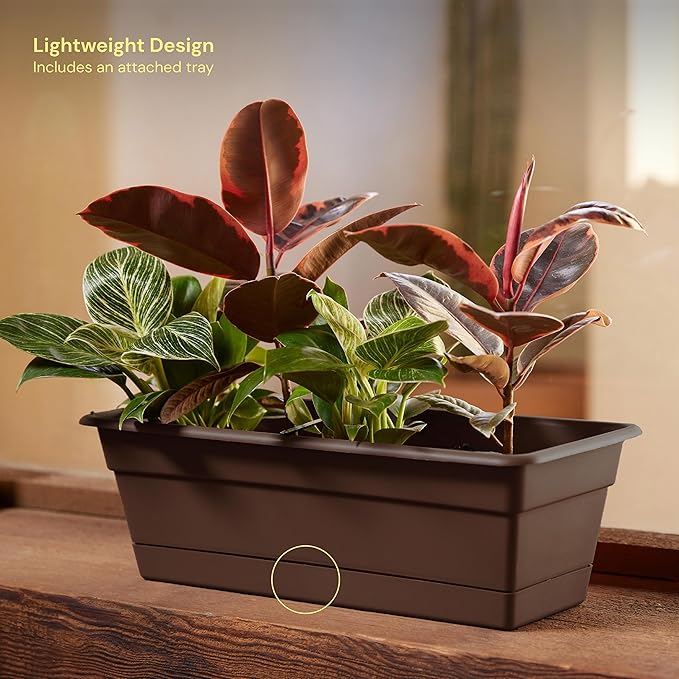 Bloem Dura Cotta Window Box Planter: 30" - Chocolate - Large Box with Tray, Weatherproof Resin Box, Removable Tray for Indoor & Outdoor Use, Gardening, 4 Gallon Capacity Bloem