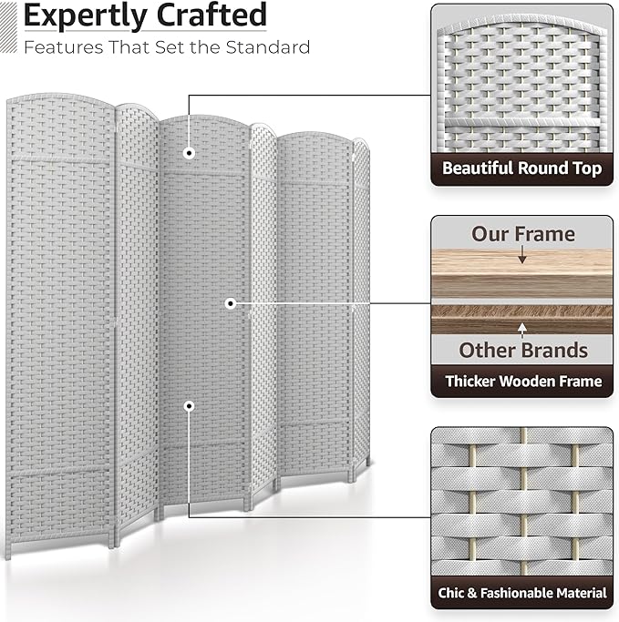 Sorbus 6 Panel Room Divider 6 ft. Tall - Privacy Screen, Extra Wide Double Hinged Panels, Mesh Hand-Woven Design, Partition Room Dividers and Folding Privacy Screens, Wall Divider for Room Separation Sorbus