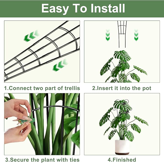 30'' Larger Plant Trellis with Ties Indoor, Expandable Metal Trellis for Climbing Plants Indoor, House Plant Climbing Support for Flowers Vine Ivy Monstera Hoya Pothos, 2P Xeeol