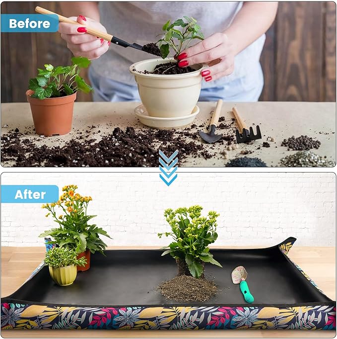 Extra Large Repotting Mat for Indoor Plants Transplanting and Dirt Control, Foldable Waterproof Succulent Potting Mat, Gardening Gifts for Plant Lovers (43.5"x29.5") FocusonGardeningProjects
