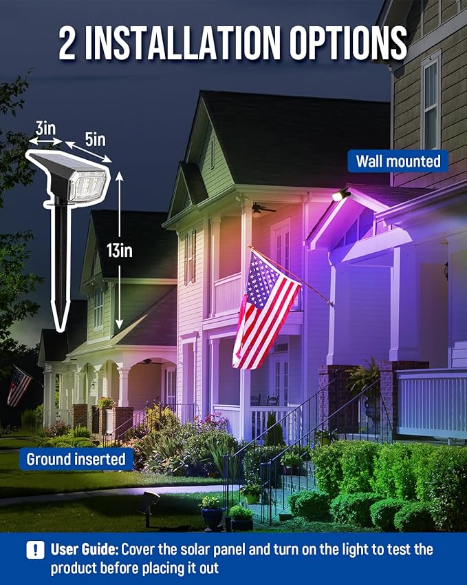 Color Changing Solar Spot Lights Outdoor, 9 Lighting Modes Colored Solar Lights Outdoor RGB, Color Light Waterproof IP65, Landscape Spotlights for Halloween Christmas Decorations AUDERWIN