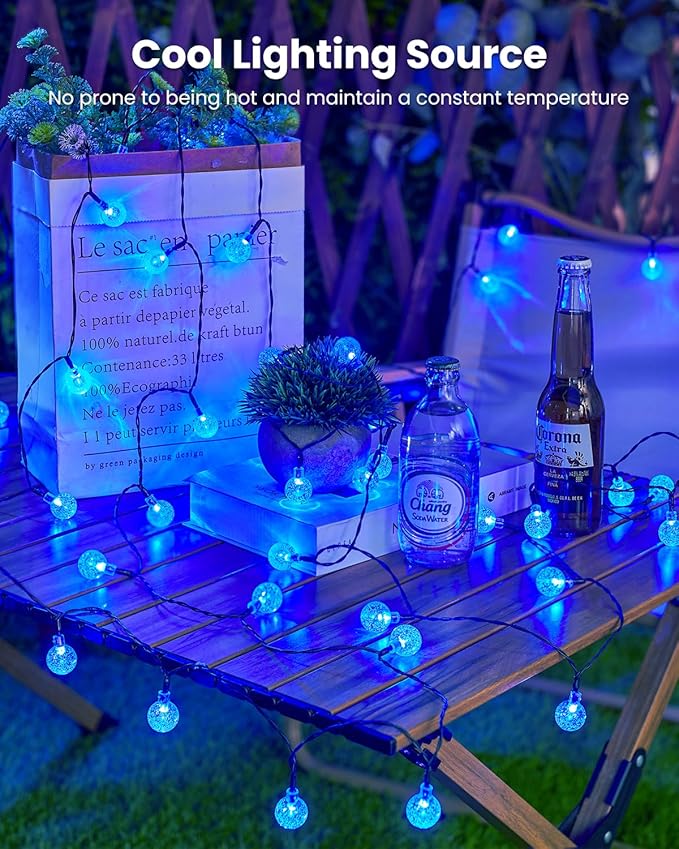 Brightown Solar String Lights Outdoor 60 Led 35.6 Feet Waterproof Solar Powered Patio Lights with 8 Lighting Modes for Garden Yard Porch Wedding Party Decor Halloween (Blue) Brightown