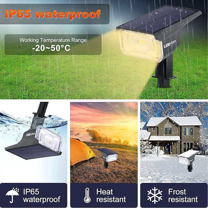 40 LEDs Spotlights,IP65 Waterproof Solar Powered Landscape Spotlights 2-in-1 Wall Light, Outdoor Landscaping Lights Auto On/Off for Yard Garden 2Pack Warm-White LEREKAM