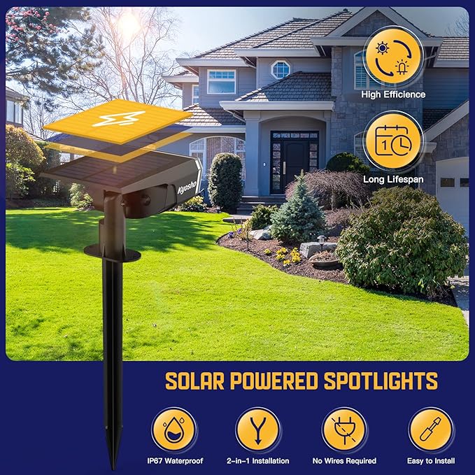 Kyosho Solar Outdoor Lights Waterproof IP67, 38 LEDs Solar Spot Lights Outdoor, 2-in-1 Landscape Spotlight with 3 Modes for Lawn, Pathway, Yard, Pool, 4 Pack Kyosho