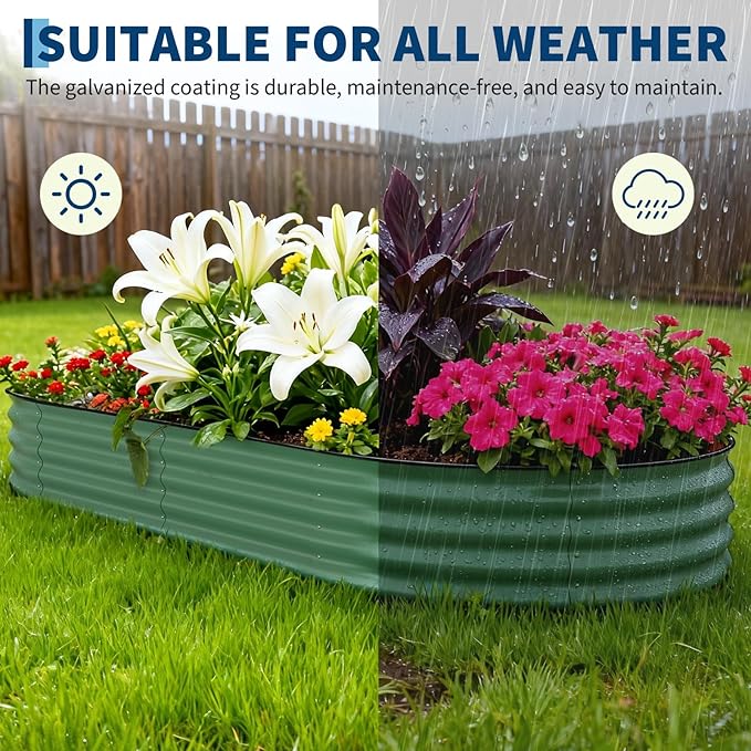 Garvee 2 Pack Galvanized Raised Garden Beds - 10x4x1.5ft Planter Box for Vegetables, Flowers, Rust-Resistant Garden Box, Easy Assembly Raised Beds, Durable Planters for Outdoor Plants, Green Garvee
