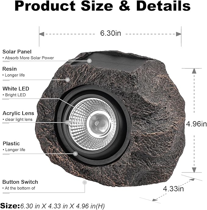 Solar Rock Lights Outdoor Garden Waterproof - Super Bright LED Solar Spotlights, Solar Powered Landscape Path Decorative Garden Stone Lights for Pathway, Walkway, Yard, Patio (4 Pack) Candieslife